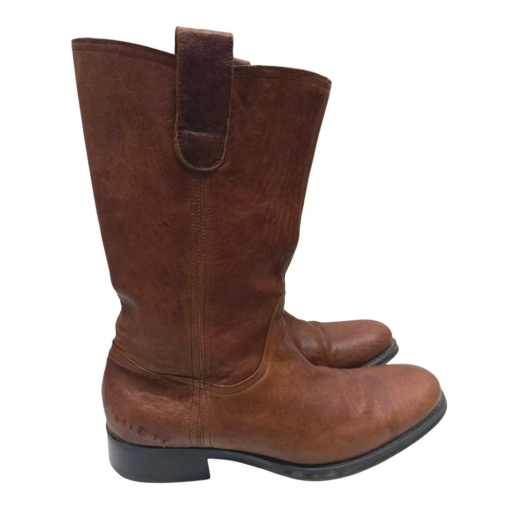 Brown Leather Pull On‎ Cowboy Western Boots Made in Italy Size 8